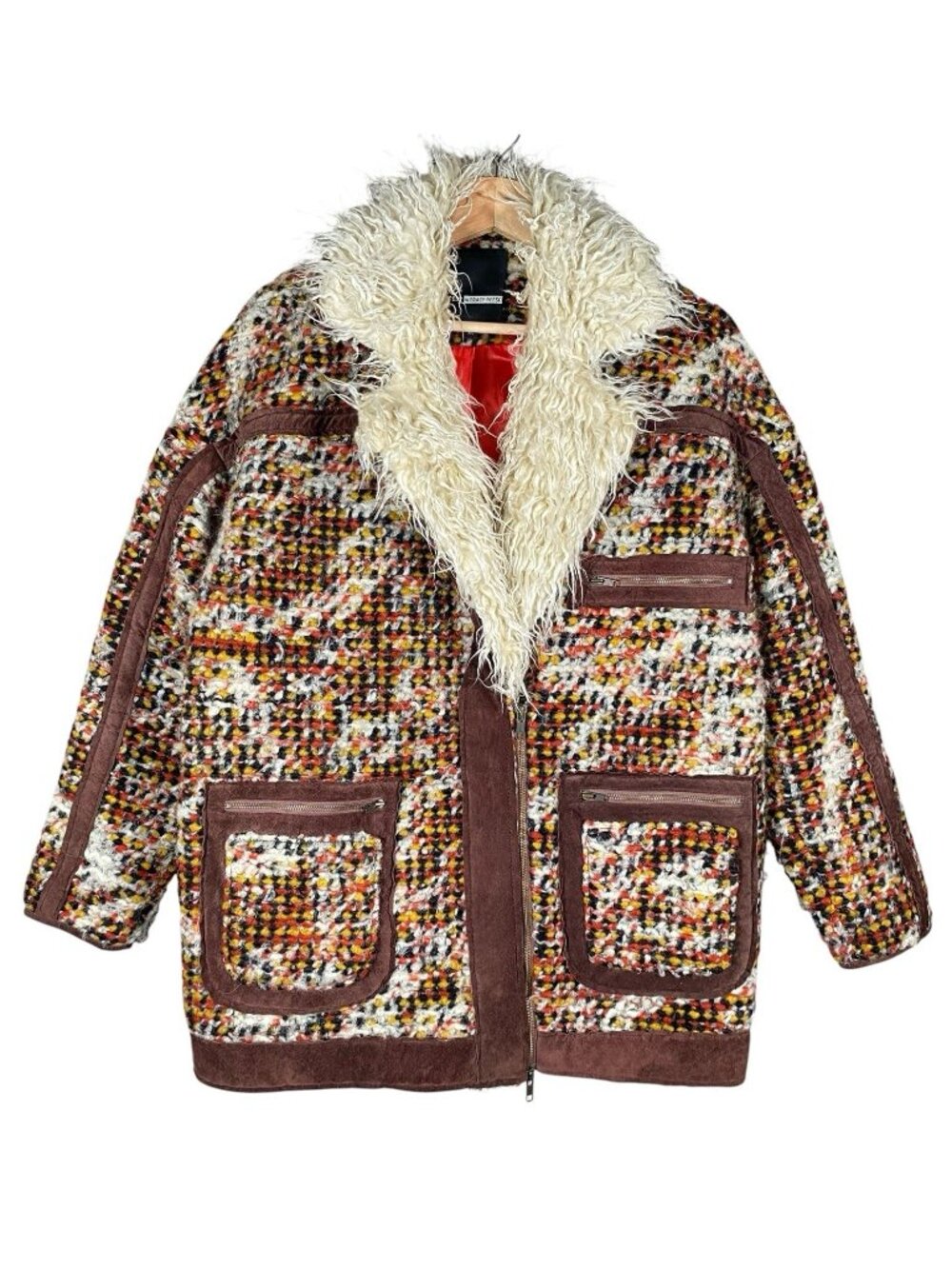 Plenty Tracy Reese Darlington Tweed Coat P/S Sherpa Collar Retro 70s Penny Lane